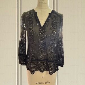 JOIE (Anthropologie) Sheer Black 100% Silk Eyelet Top/Blouse Size XS
